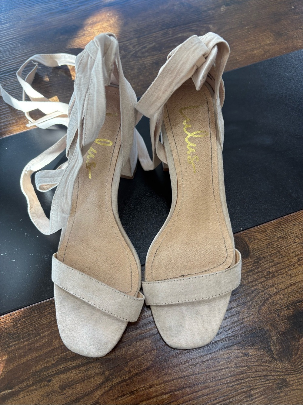 Lulu's Beige Lace-Up Suede Block Heel Sandals